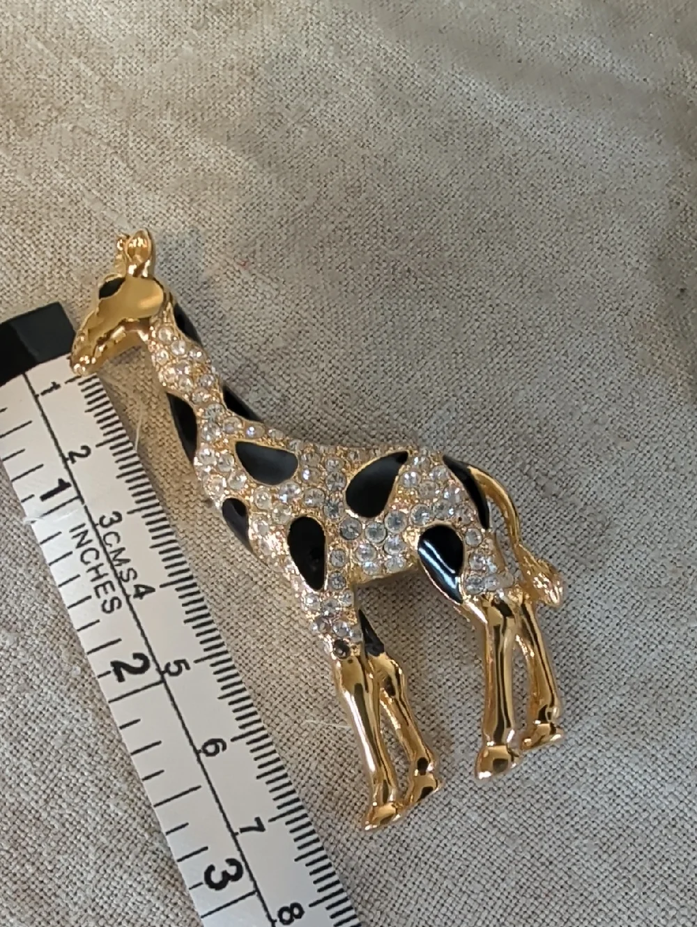 Vintage Giraffe Rhinestone Brooch Gold Tone Black Enamel Safari Glam - Picture 7 of 8